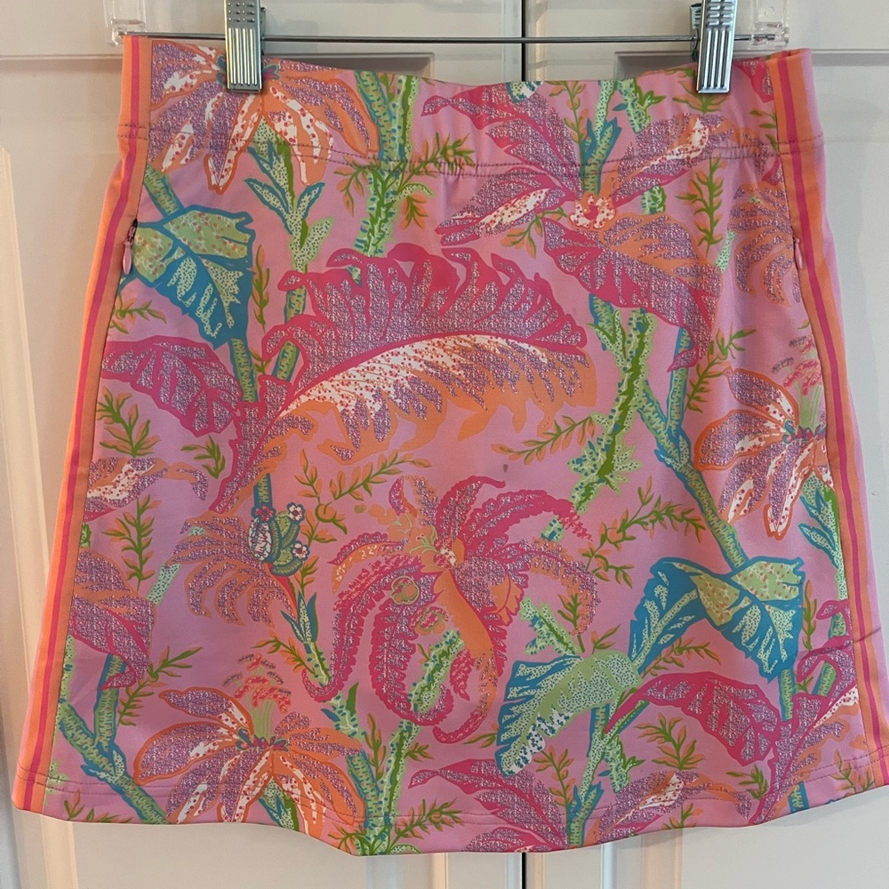 Gretchen Scott 17” pull on skort, Colorful Tropical Print Women's Skirt.